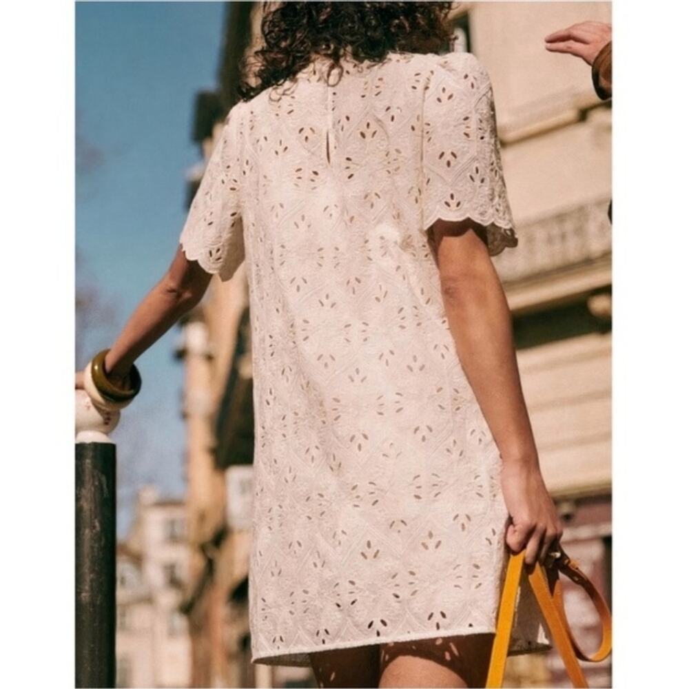 Sezane Cream White Floral Mini Louison Eyelet Embroidered Dress in Ecru Size 34 - Picture 4 of 16